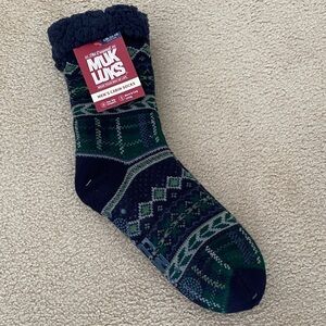 MUK LUKS Men's Cabin Socks - Navy and Green